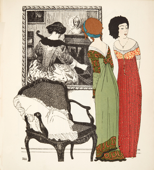 Two empire line dresses from 'Les Robes de Paul Poiret' pub. 1908 (pochoir print)