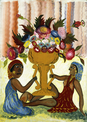 Two Priestesses with Vase, 1945 (oil on board on masonite)