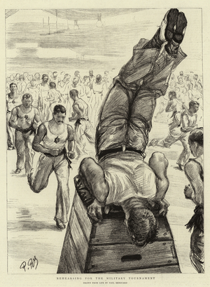 Rehearsing for the Military Tournament (litho)