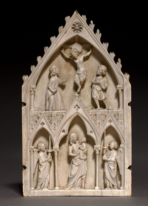 Plaque: The Crucifixion and Virgin and Child with Angels, c.1250-1270 (ivory) 
