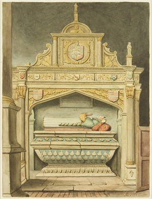 Miss Newton's Monument in St Peter's Church (w/c on paper)