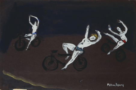 The Theatre Series: Bicyclists,  (gouache on paper)
