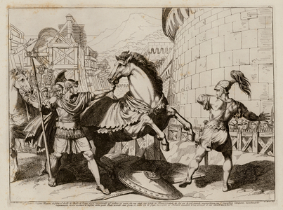 Badius of Capua flees after a battle with Titus Quinctius Crispinus Sulpicianus (etching)