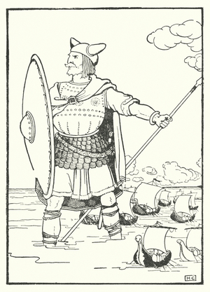 Bran the Blessed, giant and king of Welsh mythology (litho)