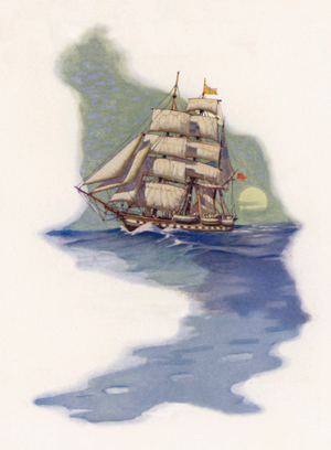 Title-page illustration for Moby Dick (colour litho)