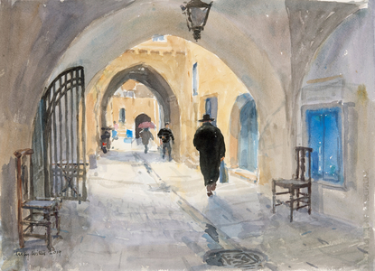 Going Home, Habad Street, Jerusalem, 2019 (w/c on paper)
