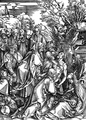 The Entombment. Woodcut by Albrecht Durer from his series of seven woodcuts for The Great Passion c1497-1500