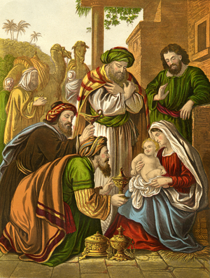 The Wise Men visit the baby Jesus - Bible
