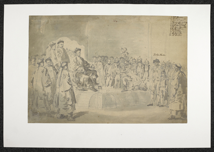 WD 961, f.57 Plate 154 Macartney's first meeting with Qianlong, 1793 (pencil with wash on paper)
