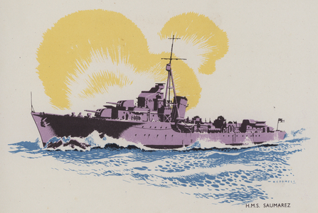 HMS Saumarez (colour litho)