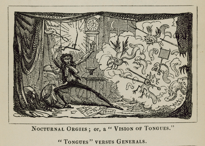 Nocturnal Orgies; or, a "Vision of Tongues." "Tongues" Versus Generals (engraving)