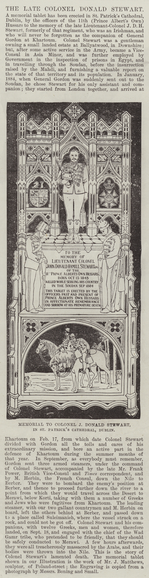 Memorial to Colonel J Donald Stewart, in St Patrick's Cathedral, Dublin (engraving)