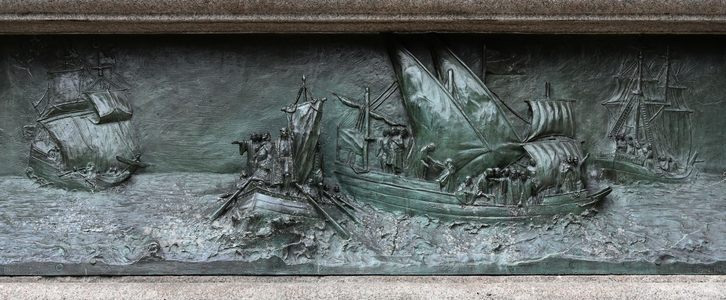 Columbus Circle Low relief depicting Christopher Columbus, sculptor C. Russo 1892, New York City, USA (photo)