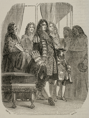 The Regent with Louis XV in the Parliament, 19th century (engraving)