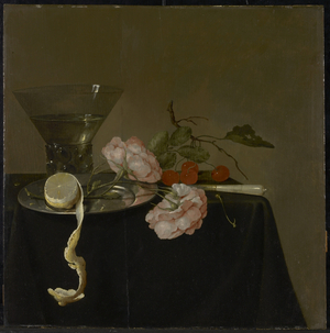 Still Life with Drinking Glass, Fruit and Roses, c.1632-34 (oil on wood)