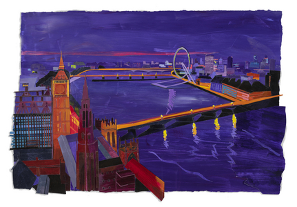Westminster at Night, 2022 (acrylic and collage on paper)