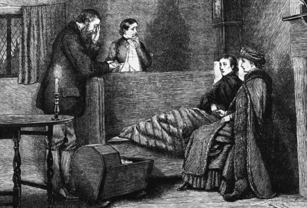 A dying young girl saying goodbye, 1850