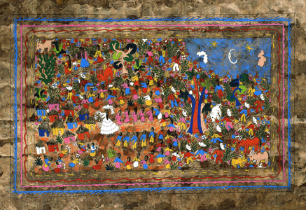 Village celebration of a girl's quinze años, Guerrero State, Mexico (painted bark)