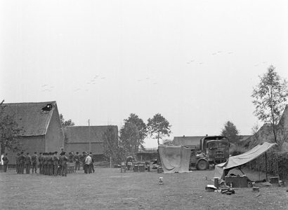 British troops receiving pay, Belgium, 1944. (b/w photo)