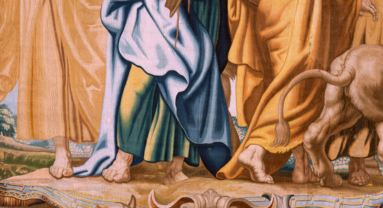 Flemish tapestry. Series The Triumph of the Eucharist. The four evangelists (Los cuatro evangelistas). Eleventh tapestry in the series. Model Peter Paul Rubens. 1626-1628. Manufacture Jan II Raes, Hans Vervoert, Jacques Fobert, Brussels, 1627-1632. Fabric Silk and wool.