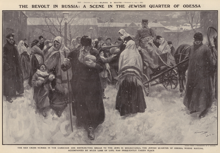 The Revolt in Russia: A Scene in the Jewish Quarter of Odessa (colour litho)