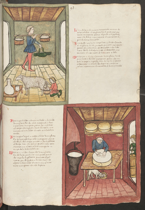Full page: text and miniatures: " Lacte dolze " (miniature)