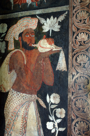 Mural on the walls of Kelaniya temple at Kelaniya Vihara one of the most sacred Buddhist sites about six miles from the capital Colombo of Sri Lanka. January 7, 2010.  (photo)