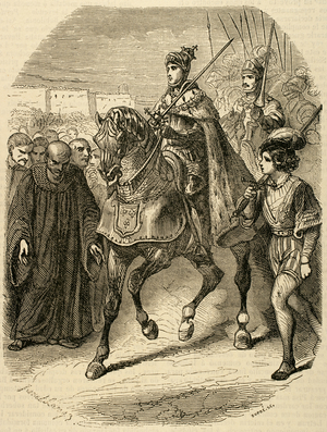 Louis XII (1462-1515)  King of France entering the city of Genoa. Engraving, 1851.