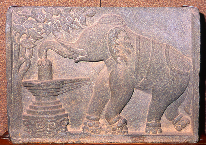 China: Elephant and linga on a Hindu stone in the Maritime Museum, Quanzhou, Fujian Province