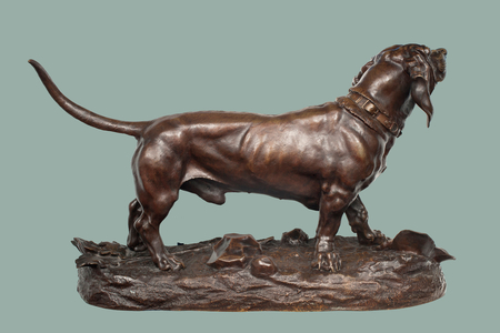 A Basset Hound (bronze with brown patina)