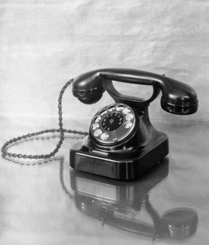 Telephone set, 1937 (b/w photo)