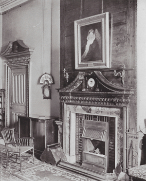 The Home of the Verneys, Buckinghamshire, England: Florence Nightingale's Room and Portrait (b/w photo)