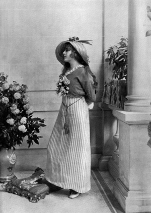 French comedian Genevieve Lantelme (1887-1911) as Colette in play"La gamine", Paris, photo from french paper "Le Theatre" april 1911