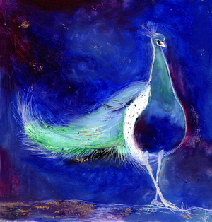 Peacock Blue, 2013 (oil & gold leaf on card)