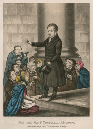 The Very Reverend Theobald Mathew administering the temperance pledge (coloured engraving)
