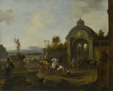 Hunting Party at a Fountain, 1660-1682 (oil on canvas)