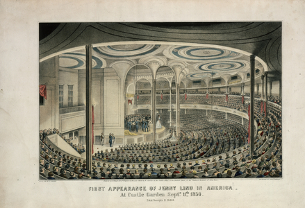 First Appearance of Jenny Lind  in America at Castle Garden, September 11, 1850, 1850 (hand-colored litho)