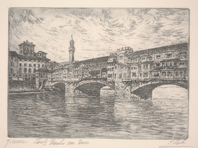 Florence, Ponte Vecchio with Tower, probably late 19th century (etching)