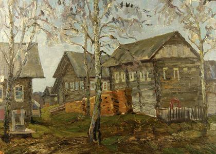 Northern Russian Village, 1970s (oil on board)