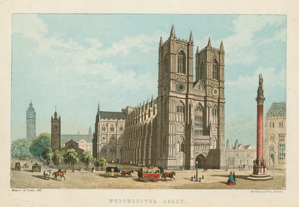 General view of Westminster Abbey (coloured engraving)