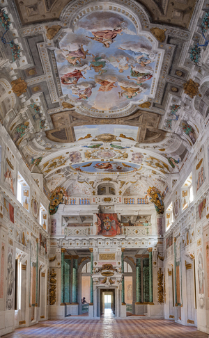 Ceiling of the hall with the Bologna Quarters, Hall of the Guards, Este Ducal Palace, Sassuolo, Italy