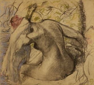 Seated nude woman drying her hair, c.1902 (pastel on paper laid down on paper laid down on canvas)