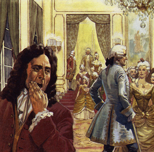 Voltaire attended court often, but was never happy there (colour litho)