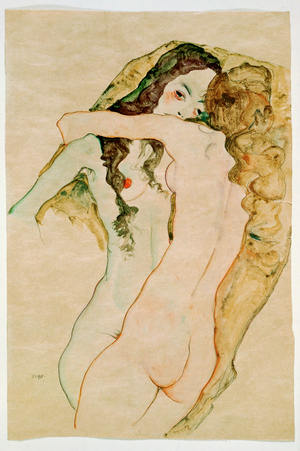 Two Women Embracing (watercolor and pencil)