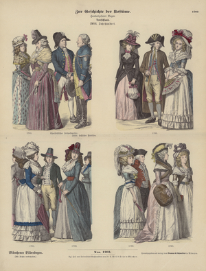 German costumes, 18th Century (coloured engraving)
