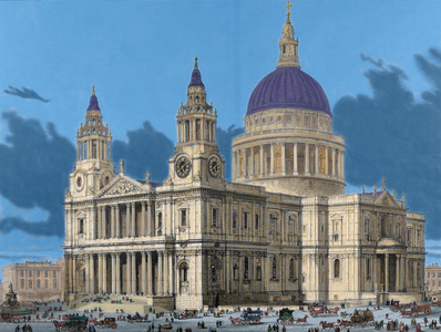 London. Saint Paul's Cathedral. Engraving. Colored.