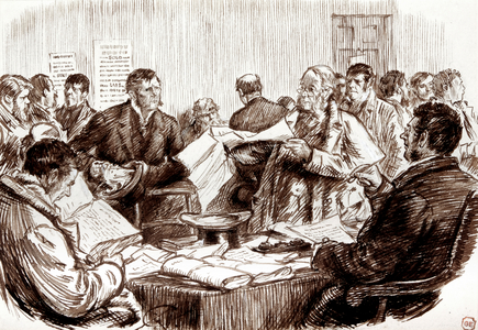 Scene in an Irish Land Court, 1885 (drawing)