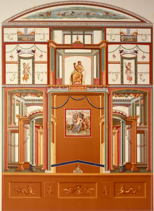 Ancient Pompeian wall painting reproduction, 19th century (watercolour and pencil)