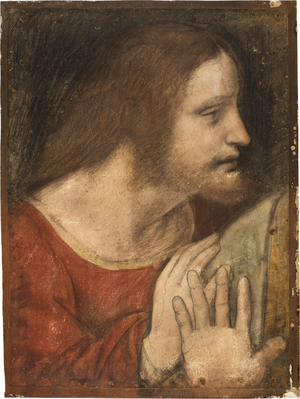 The Head of St. James the Less with the indication of the right shoulder and the open hand of St. Andrew (black chalk, coloured chalks and pastel, on paper)