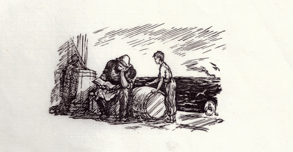 Illustration from "The Run of Time", Konstantin Paustovsky, 1954 (woodcut)